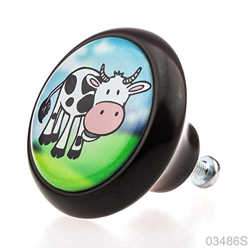 Preisvergleich Produktbild Designer Keramik Möbelknopf Möbelknauf Möbelgriff 03486S Schwarz Kuh - Kinder, Kinderzimmer - Swami Designer Factory