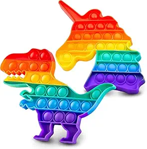 Fuzzy Wuzzy Pop it Bubble Big Push Pop Its Bubble Fidget Sensory Toy, Silicone Stress Relief Toys Novelty Gifts for Kids, Girls, Boys and Adults (Rainbow) (Dinosaur + Unicorn)