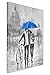 Produktbild Leinwand-Kunst Schwarz und Weiß Liebespaar mit Fahrrad und blauem Regenschirm gerahmt, blau, 03- A2 - 24" X 16" (60cm X 40cm)