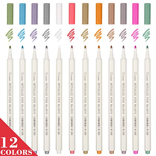 Aookey Marqueur Métallique Pens, 12 Couleurs Métallique Marqueur Stylos Utilisation sur Papier Verre Plastique Poterie Bois Roche Métal, pour Album Photo Carte DIY Graffiti Dessin Mariage Artisanat