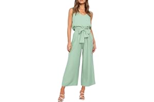 FANCYINN Mujer de Banda Ancha V-Cuello Chaleco Cintura Alta Cropped Pantalones 2 Piece Set