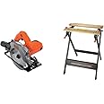 BLACK+DECKER 1250 W 66 mm Cutting Depth Blade Circular Saw Power Tool, CS1250L-GB & Workmate, Work Bench Tool Stand Saw Horse Dual Clamping Crank, Heavy Duty Steel Frame, WM301