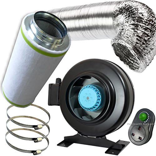 4" 5" 6" 8" 10" 12" Air Control Ventilation Kit, SytemAir Metal In-Line Fan, Large Carbon Filter, Ducting &amp; Clips (6" Pro Kit)