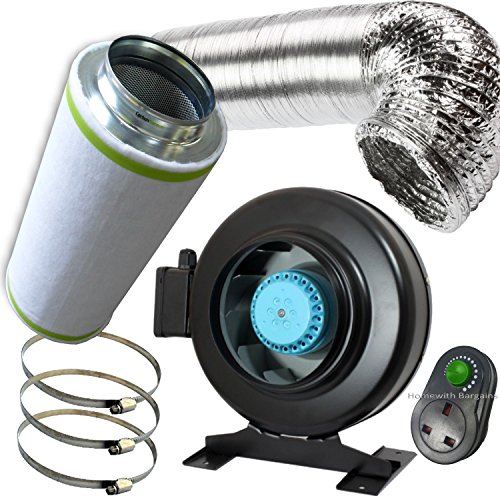 4" 5" 6" 8" 10" 12" Air Control Ventilation Kit, SytemAir Metal In-Line Fan, Large Carbon Filter, Ducting &amp; Clips (6" Pro Kit)