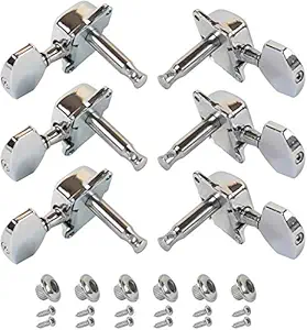 TECHBLAZE 6 Pcs Guitar Keys for Acoustic Guitar Chrome Tuning Pegs Keys 3 Left 3 Right Guitar Machine Heads Knobs With Strap Button Locks Guitar Keys 3R+3L 6 pieces- Chrome