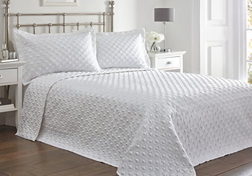Portfolio Faux Silk Bedspread and 2 Pillowcase Quilted Throw Over Set, Polyester, White, King