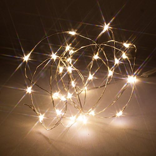 30 Micro LED String Lights, Warm White, Silver Wire, with Timer Mode, Battery operated Firefly Fairy Lights by Qbis