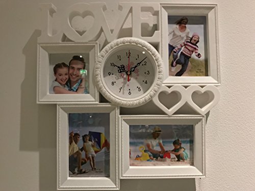 Bilderrahmen Wanduhr Landhaus Shabby Weiss 4 Fotorahmen - 2