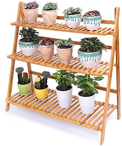 Plant shelf multi-layer bamboo flower shelf indoor living room floor flower shelf succulent plant balcony pot rack Flower racks (Size : M)