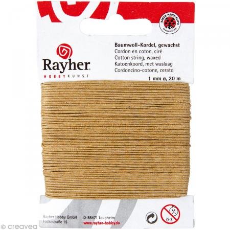 Baumwollkordel, gewachst 1mm stark, 20m natur