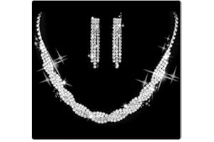 Wedity Bride Wedding Necklace Earrings Set Crystal Necklace Bridal Jewelry Accessories for Women and Girls