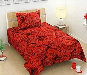 Generic Super Soft Glace Cotton 144 TC Kids Print Single Bedsheet with 1 Pillow Covers-Sky Blue and White