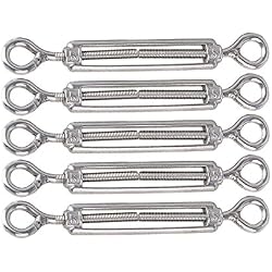 124 mm de longitud plata M5 de acero inoxidable 304 ojo y ojo tensor Rigging estilo europeo para cable de cuerda paquete de 5