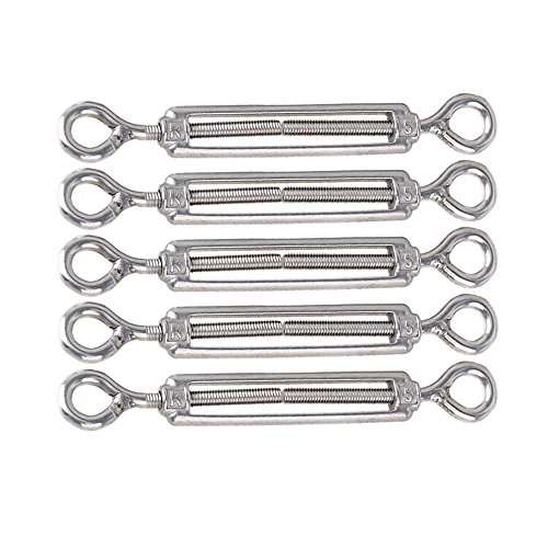 124 mm de longitud plata M5 de acero inoxidable 304 ojo y ojo tensor Rigging estilo europeo para cable de cuerda paquete de 5