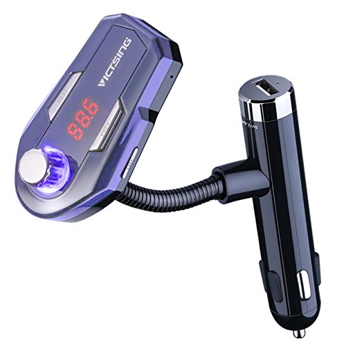 [With Two USB Charging Ports] VicTsing Car MP3 Player FM Transmitter Bluetooth Handsfree Car Kit Wireless Audio Adapter with USB Charger, LCD Display, Microphone, AUX Input/Output For iPhone 7 7 Plus SE 6 6S 6 Plus 5S 5C 5 4S, Sony, HTC, and Other Smartphone