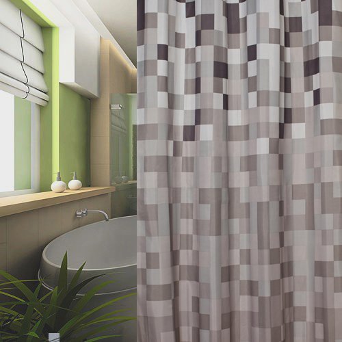 TEXTIL DUSCHVORHANG 240x180 KARO GRAU WEISS SCHWARZ BRAUN 240 x 180 + DUSCHRINGE! SHOWER CURTAIN GREY, WHITE, BLACK, BROWN!