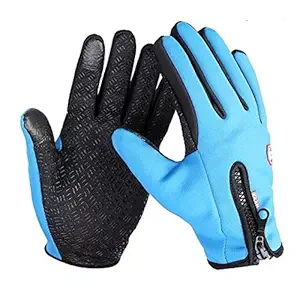 Gear Up Wind Stopper Waterproof Fleece Men Women Gloves Wind-proof Thermal Touch Screen Outdoor Sport Cycling Gloves,AQUA BLUE,XL