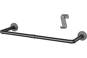 OROPY Industrial Pipe Clothes Bar Rack, 92cm Wall Mounted Detachable Retro Metal Garment Hanging Storage Rail,1-Pack