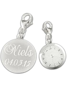 CLEVER SCHMUCK-GRAVUR Silberner Charmanhänger zur Geburt eines Kindes matt und glänzend STERLING SILBER 925 mit...