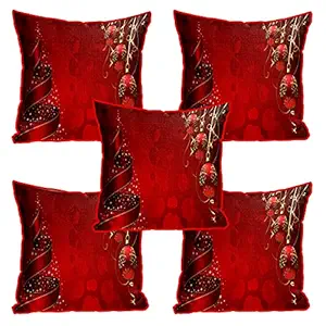 DreamVio Jute Merry Christmas Decorative Throw/Pillow Covers, Cushion Covers for Gifting, Living Room, Bed Room, Sofa,Chairs Pack/Set of 5 (Multicolour, Size 12 x 12 Inches)