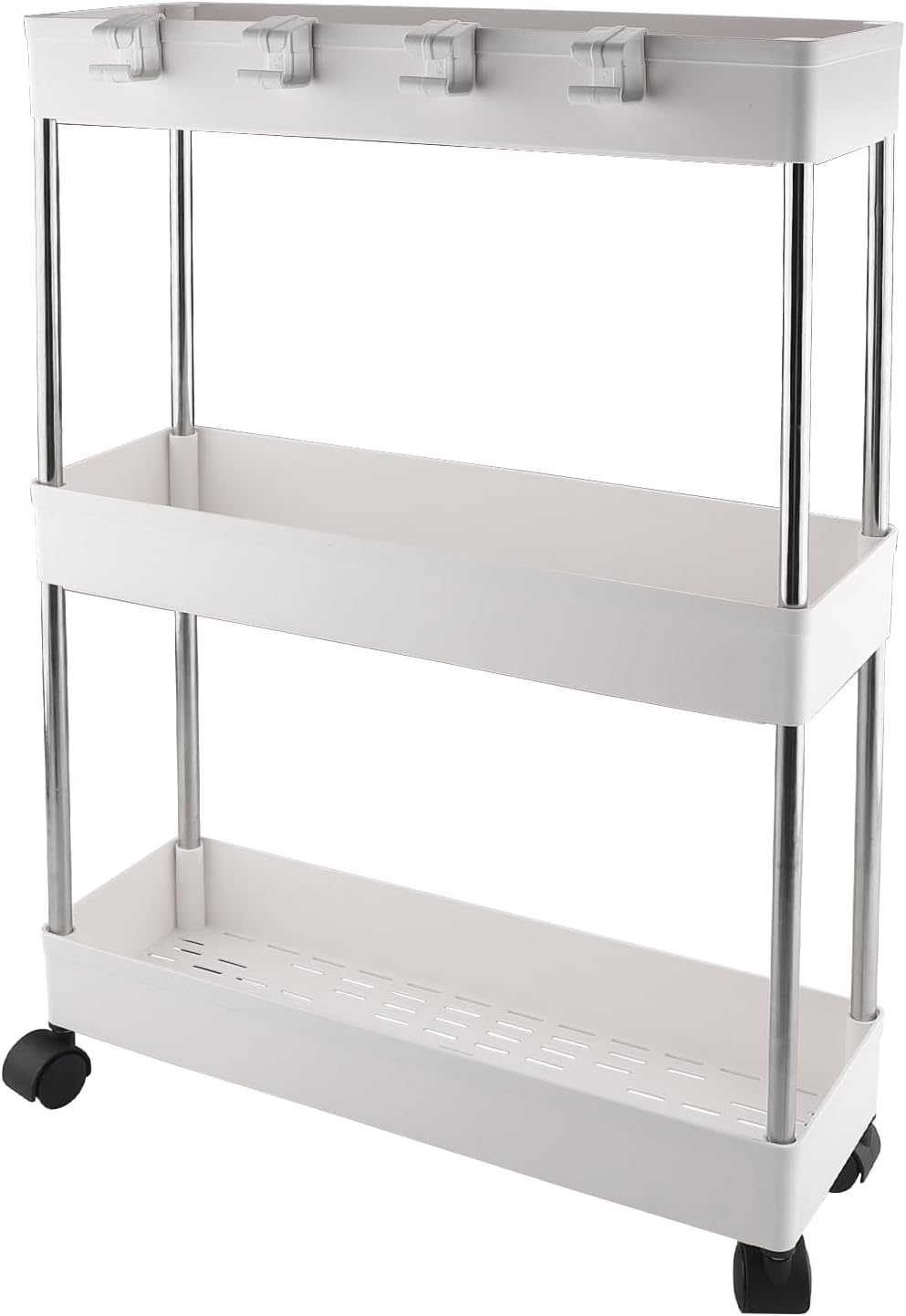 Foymlon Carrito de Almacenamiento, Carro Auxiliar con Ruedas giratorias de 360° para Baño, Cocina u Oficina, Lavadero, Dormitorio, Comedor Sala (Blanco)