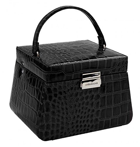 Ambassador Schmuckkoffer Schmuckkasten Rindleder Krokoprägung Lacklederoptik