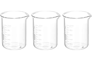 PATIKIL 3Stk 100ml Niedrig Form Glasbecher 3.3 Borosilikatglas Skalierte Bedruckte Messbecher mit Ausguss für Küche Labor Flüssigkeiten