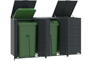 Emmtore Mülltonnenbox 3er Tonnen, Kapazität bis 240L, Aus witterungsbeständig pulverbeschichtetem Stahl mit Automatikdecke, Tonnenhaus, Garten Müllbox,Anthrazit,3 * 240 L