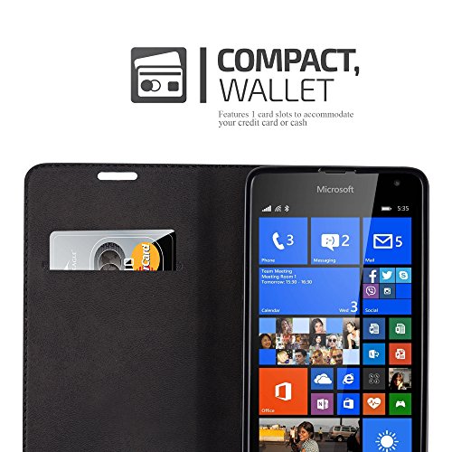 Nokia Lumia 535 Custodia di Libro di Finta-Pelle in NERO DI NOTTE di Cadorabo (Disegno CHIUSURA MAGNETICA INVISIBLE) â€“ con Vani di Carte Funzione Stand e Chiusura Magnetica â€“ Protezione per Fronte e Retro Portafoglio Cover Case Wallet Book Etui Full Body