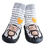 Baby Boys Girls Moccasins NON-SKID Indoor Shoes Socks STRIPED GREY MONKEY