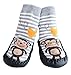 Baby Boys Girls Moccasins NON-SKID Indoor Shoes Socks STRIPED GREY MONKEY (3-9 MTHS)