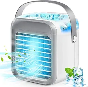 Portable Air Conditioner Fan, Rechargeable Evaporative Air Conditioner Fan with 3 Speeds 7 Colors, Cordless Personal Air Cooler with Handle for Home, Office and Room