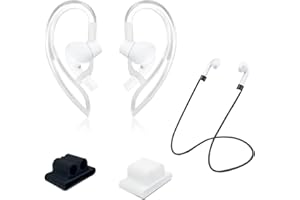 BEIIEB 1 pares de auriculares inalámbricos de silicona suave con ganchos anticaídas para evitar que los auriculares se caigan y 2 organizadores de auriculares y 1 juego de cables antipérdida