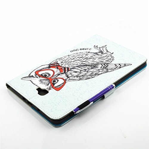 SZHTSWU® Schutzhülle für Samsung Galaxy Tab A 10.1 (2016) T580N T585N, Slim Fit Folio Case Zeichnung Drücken Bunte Muster PU Leder Tasche mit Weich TPU Silikon Innere Tablette Hülle Kunstleder Tasche Wallet Etui Lederhülle Schutzhülle Flip Schale Ledertasche mit Kartenfächern und Ständerfunktion für Samsung Galaxy Tab A (2016) T580N / T585N 25,54 cm (10,1 Zoll) Tablet-PC, Niedlich Eule - 7
