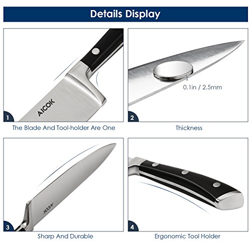 Aicok Messerset, 4-tlg., Messer Set mit Rostfreier Spezialstahl Kochmesser, Allzweckmesser, Schälmesser und Sparschäler, Schwarz - 2