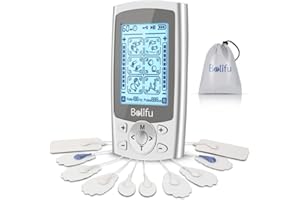 Belifu Dual Channel TENS EMS Unit 24 Modes Muscle Stimulator for Pain Relief Therapy, Electronic Pulse Massager Muscle Massager with 10 Pads, Dust-Proof Drawstring Storage Bag，Fastening Cable Ties