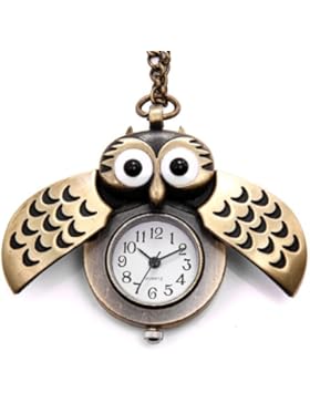 JewelryWe Niedlich Eule Taschenuhr Analog Quarz Kettenuhr Uhr Anhänger Halskette Kette Bronze