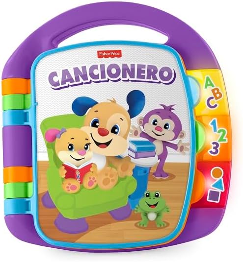Fisher-Price Ríe y Aprende Libro Interactivo de Aprendizaje Cancionero, Juguete con Luces y Sonidos para bebé +6 Meses, versión español (FRC69)