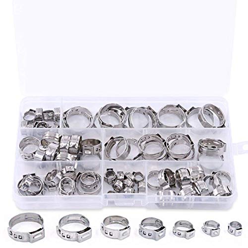 Nrpfell 70Pcs/Set Oreille Simple à Sertir Collier De Serrage Oreille Simple Collier De Serrage Pince à Carburant Pinces Assortiment Pour Le Carburant De Tuyau Hydraulique 5.8-21Mm