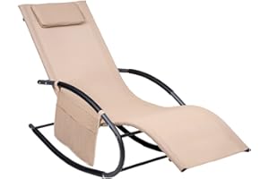 Hortan Lettino Sdraio Prendisole Con Struttura A Dondolo, Seduta Ergonomica, Cuscino Poggiatesta, Telaio In Acciaio E Sacca Portaoggetti Per Arredo Esterno, Giardino, Terrazzo e Piscina