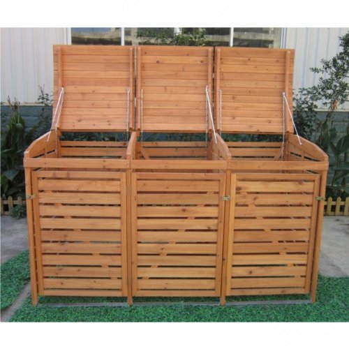 Mülltonnenbox Holz Mülltonnenverkleidung 3Mülltonnen 240l Müllcontainer Mülltonnenhaus Mülltonnenschrank - 6