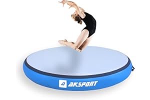 AKSPORT Airspot, nadmuchiwana okrągła mata gimnastyczna o średnicy 100/140 cm, 20 cm wysokości, z pompką powietrza, do jogi, domu, na siłownię, na szkolenie, cheerleading