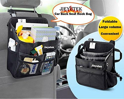 Jieyutek Car Front or Seat Back Organizer Pocket Large Storage Bag, Holder Multi-Pocket Travel Organizer hanging bag diaper bag for Drink,Bag diaperbag,Tissue,phone,ipad,Book(Black)