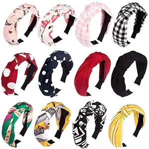 HOMEPIC Knotted Hair Bands for Girls Womens top Knot Hair Band Headbands Fashion Wide Silk Blends Headband Hair Accessories(Combo of 6Pieces) Random