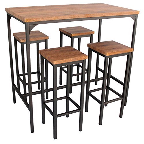 Yelloo Table de bar rectangulaire et 4 tabourets marron mod. FIRENZE table 110 x 66 x H 110 cm