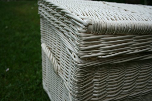 Zwei Weißer Korbtruhen, Weidenkorb 80cm und 60cm, Aufbewahrungskorb, Korb-Truhe, White Wicker Chest Set, Wicker Trunk - 3