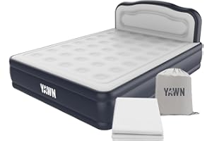 YAWN AIR Deluxe Self-Inflating Airbed with Custom Fitted Sheet Included - King Size - Great Guest Bed, Camping Mattress - Built-in Pump & Headboard - Available in UK Single, Double & King