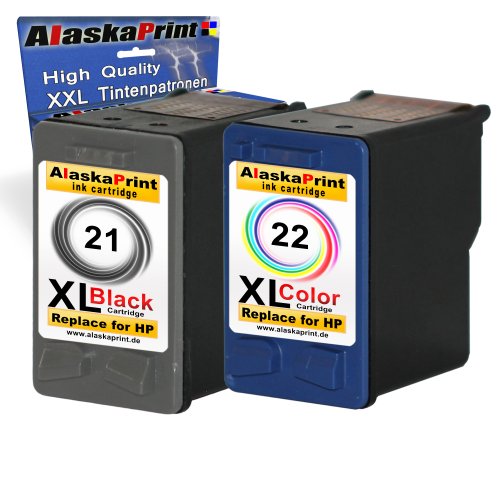2x Druckerpatronen Ersatz für Hp 21 XL+ 22 XL black 20ml + color 20ml Ersatz für HP C9351A / C9351CE + Hp C9352A / C9352CE (hp21xl , hp22xl hp 21xl ,hp 22xl), schwarz, farbig, bk - 2