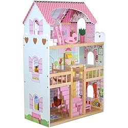boppi® Casa De Muñecas De Madera para Niñas 3 Pisos Y 17 Accesorios/Muebles para Jugar