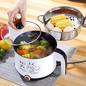 Axceli Electric Cooking Pot 1.5 Litre Multi Purpose Cooker Mini Electric Cooker Steamer Cook pots for Cook Noodles/hot Pot/Rice Porridge for Home, Office and Travel (Multicolors)